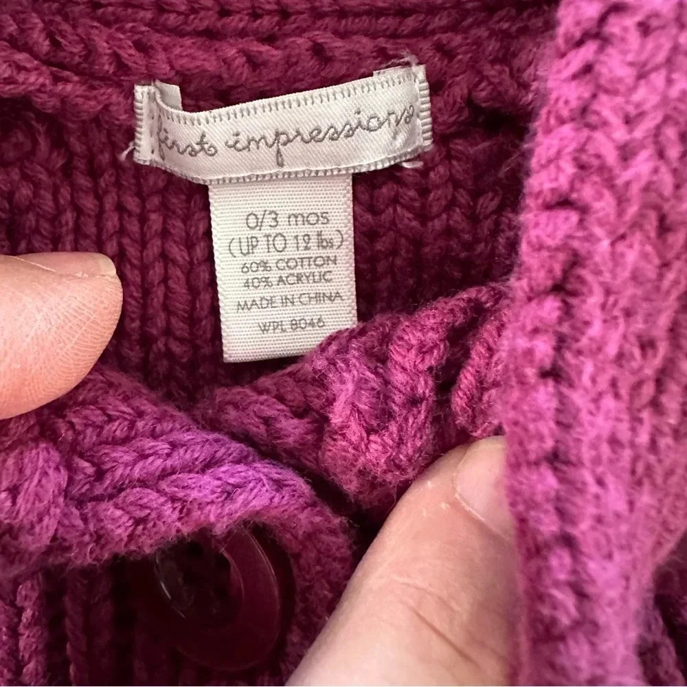First Impressions baby girl size 0-3 months pink knit cardigan - Picture 3 of 3